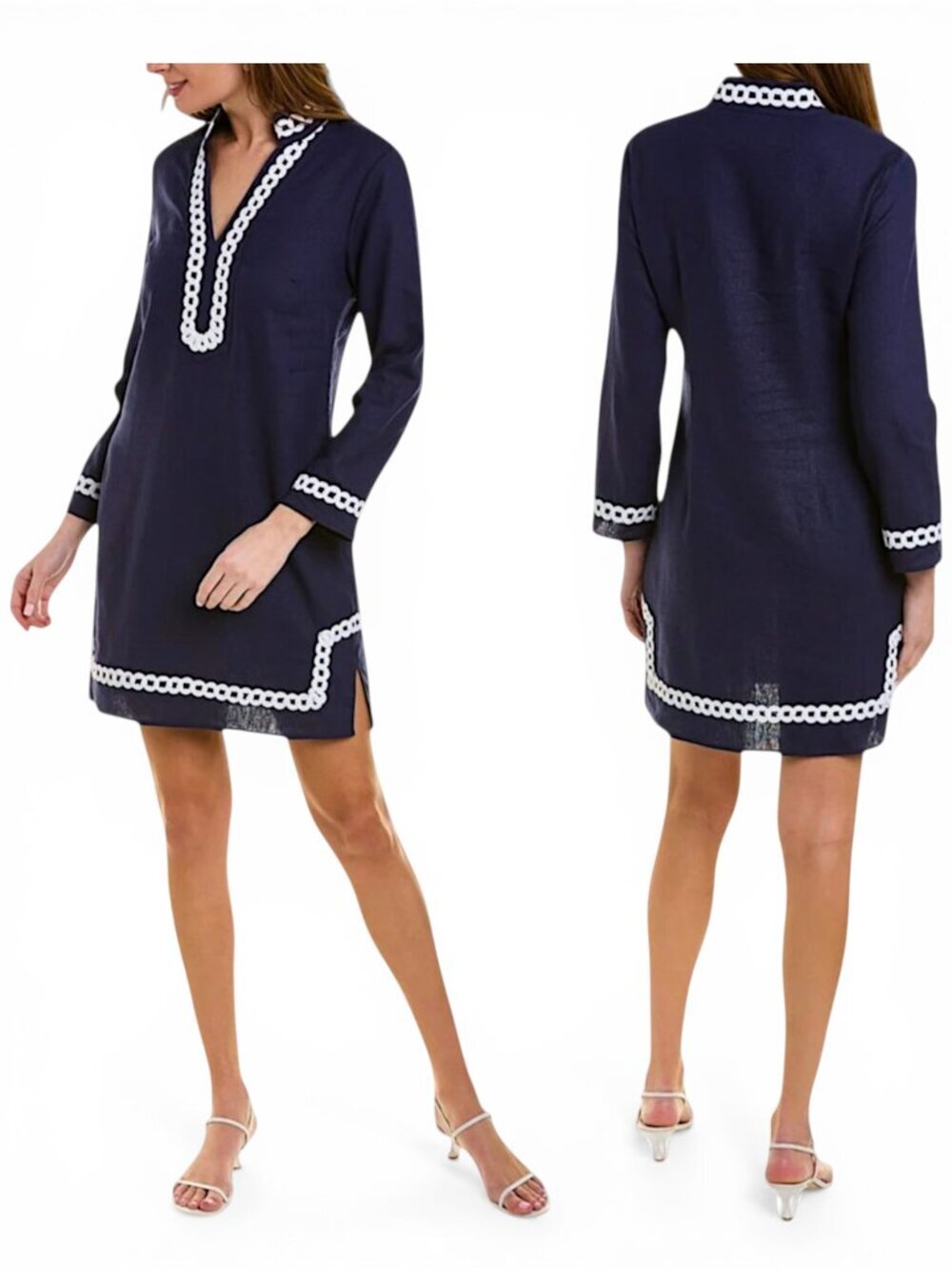 STS Sail To Sable Navy Long Sleeve Linen Tunic With Rope Trim Dress New NWOT 1 S